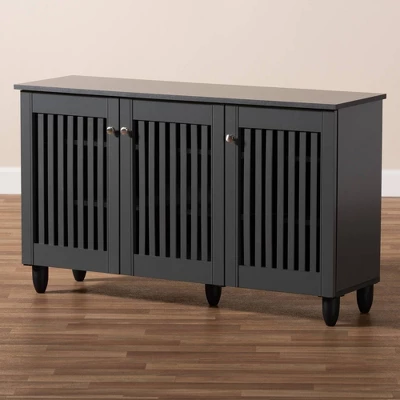 3 Door Fernanda Wooden Entryway Shoe Storage Wide Cabinet Gray - Baxton Studio - Image 6