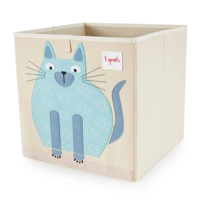 3 Sprouts Large 13 Inch Square Children's Foldable Fabric Storage Cube Organizer Box Soft Toy Bin 2 Piece Bundle With Blue Cat, Blue Peacock Designs