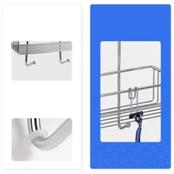 Bamodi 15" X 9" Shelf Hanging Stainless Steel Shower Caddy With Hooks - 2 Tier - Silver