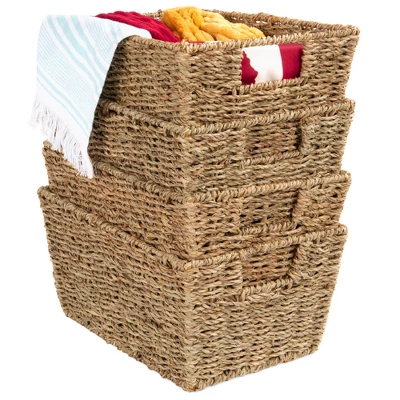 Best Choice Products Set Of 4 Multipurpose Stackable Seagrass Storage Laundry Organizer Baskets W/ Handles - Image 6