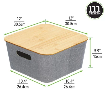 MDesign Modern Stackable Fabric Covered Bin With Bamboo Lid, 2 Pack - Image 3