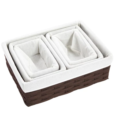 Juvale 5-Pcs Brown Small Rectangular Woven Nesting Baskets, Lined Wicker Set For Organizing Closet, Kitchen, Pantry Shelves, Bathroom (3 Sizes) - Image 7