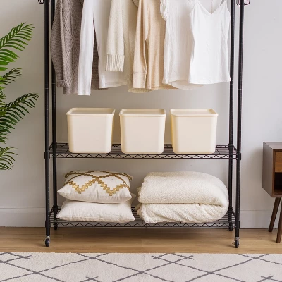 IRIS USA 4Pack Stackable Lidded Basket Storage Organizer Bins, Off White - Image 6