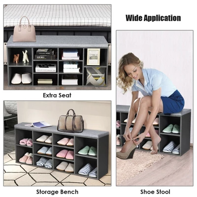 Costway Entryway Padded Shoe Storage Bench 10-Cube Organizer Bench Adjustable - Image 6