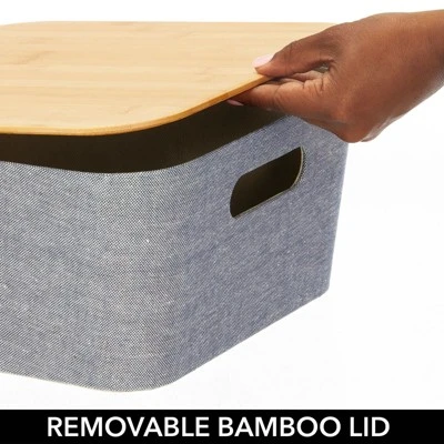 MDesign Modern Stackable Fabric Covered Bin With Bamboo Lid, 2 Pack - Image 4