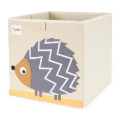3 Sprouts Kids Childrens 13 Inch Square Felt Green Dragon Foldable Storage Cube Bin With Gray Hedgehog Fabric Storage Cube Bin