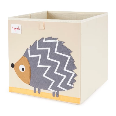 3 Sprouts Kids Childrens 13 Inch Square Felt Green Dragon Foldable Storage Cube Bin With Gray Hedgehog Fabric Storage Cube Bin