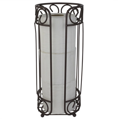 Home Basics Scroll Collection Bath Tissue Reserve Toilet Paper Roll Holder Stand, Bronze