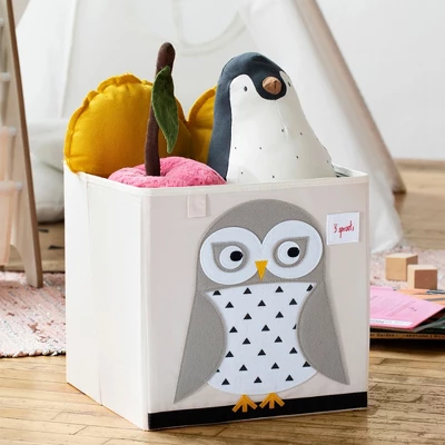 3 Sprouts Large 13 Inch Square Children's Foldable Fabric Storage Cube Organizer Box Soft Toy Bin, Friendly Owl (2 Pack) - Image 3
