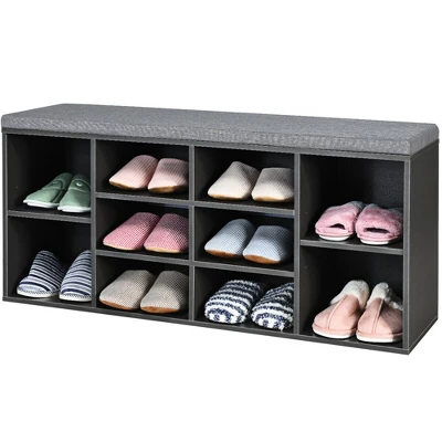 Costway Entryway Padded Shoe Storage Bench 10-Cube Organizer Bench Adjustable - Image 5