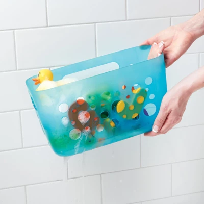 MDesign Kids Suction Wall Mounted Storage Basket For Bathroom, Small - Aqua Blue - Image 5