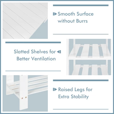 Costway Bamboo Shoe Rack Bench 3-Tier Storage Shelf Holder Home Entryway Hallway White - Image 4