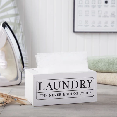 Farmlyn Creek Dryer Sheet Holder For Laundry Room Organization, Farmhouse-Style Decor, Dryer Sheet Box Cover, Holds 120 Sheets, White, 8x5x4 In