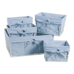 Design Imports Set Of 5 Antique White Chicken Wire Liner Baskets Denim