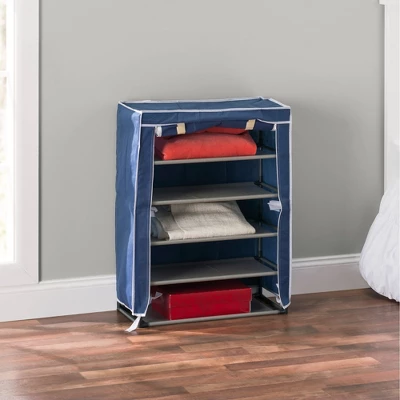 Home Basics 5 Tier Non Woven Shoe Closet, Navy