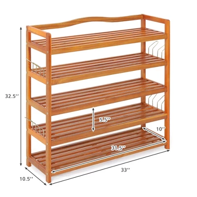 Costway 5-Tier Wood Shoe Rack Freestanding Large Shoe Storage Organizer Heavy-duty - Image 9