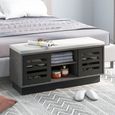 Costway Shoe Storage Bench With Cushion Shoe Storage Organizer Shoe Rack Entryway Grey/Natural - Image 4