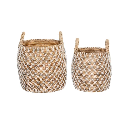 2pk Banana Leaf Storage Baskets Brown/White - Olivia & May - Image 2