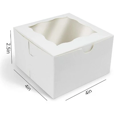 O'Creme Small Bakery Cake Boxes With Window, White Paper Kraft Cardboard Mini Packaging Containers - 25 Pack