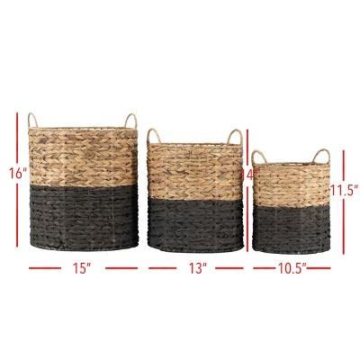 Set Of 3 Natural Water Hyacinth Decorative Storage Baskets With Handles - Image 5
