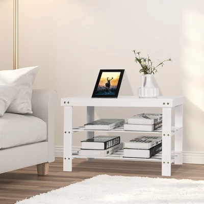 Costway Bamboo Shoe Rack Bench 3-Tier Storage Shelf Holder Home Entryway Hallway White - Image 8