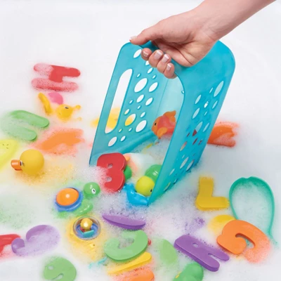 MDesign Kids Suction Wall Mounted Storage Basket For Bathroom, Small - Aqua Blue - Image 3