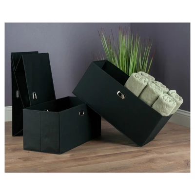 3pc Torino Folding Fabric Basket Black - Winsome - Image 3