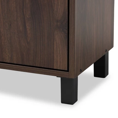 Rossin Walnut Finished 2 Door Wood Entryway Shoe Storage Cabinet With Open Shelf Brown - Baxton Studio - Image 5