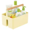 MDesign Plastic Portable Nursery Storage Caddy Tote With Wood Handle