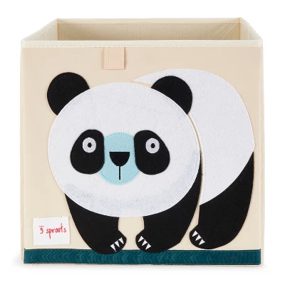 3 Sprouts Children's Large 13 Inch Foldable Fabric Storage Cube Box Panda Bear Toy Bin With Blue Peacock Toy Bin - Image 3