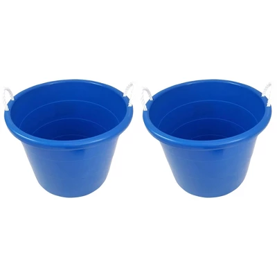 Homz Multipurpose 18 Gallon Plastic Open-Top Storage Round Utility Tub With Rope Handles For Indoor Or Outdoor Home Organization, Blue (3 Pack)
