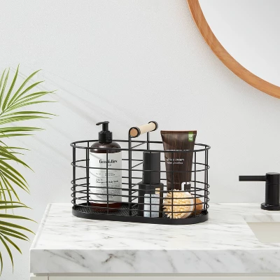 Divided Wire Basket With Wood Handle Black - Brightroom™