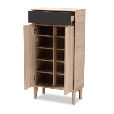 Fella Two-Tone Oak And Entryway Shoe Cabinet With Drawer Brown - Baxton Studio - Image 8