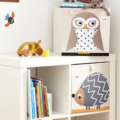 3 Sprouts Large 13 Inch Square Children's Foldable Fabric Storage Cube Organizer Box Soft Toy Bin, Friendly Owl (2 Pack) - Image 2