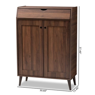 Cormier Walnut Finished 2 Door Wood Entryway Shoe Storage Cabinet Brown - Baxton Studio - Image 4