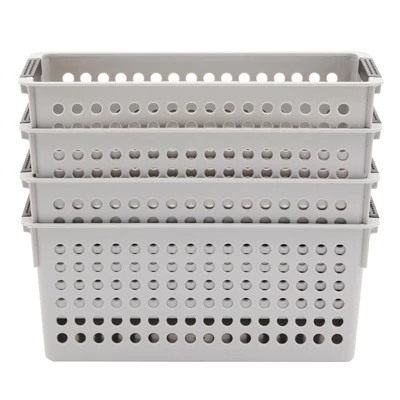 Farmlyn Creek 4 Pack Gray Plastic Storage Baskets Bins With Handles For Shelves, Closet Organizer - Image 3
