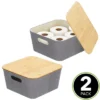 MDesign Modern Stackable Fabric Covered Bin With Bamboo Lid, 2 Pack