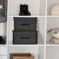 Household Essentials Stacking Storage Boxes With Laminate Top Walnut