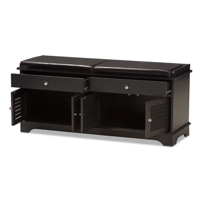 Leo Modern And Contemporary Wood 2 Drawer Shoe Storage Bench Dark Brown - Baxton Studio - Image 2