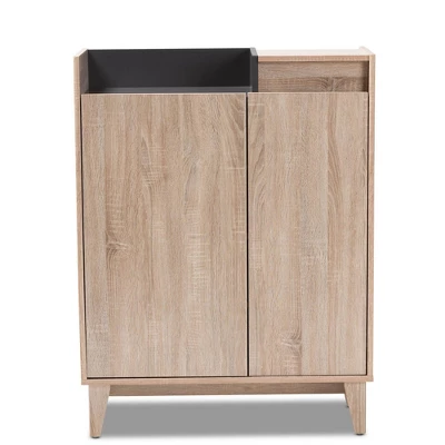 Fella Two-Tone Oak And Entryway Shoe Cabinet With Lift Top Storage Compartment Brown - Baxton Studio - Image 8