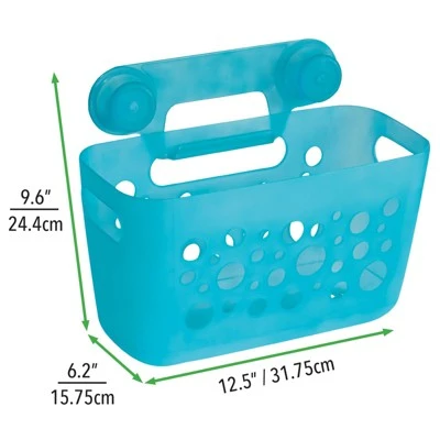 MDesign Kids Suction Wall Mounted Storage Basket For Bathroom, Small - Aqua Blue - Image 2