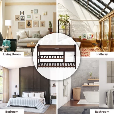 Costway 3-Tier Bamboo Shoe Bench Entryway Storage Rack Organizer Home Hallway BrownNature - Image 7