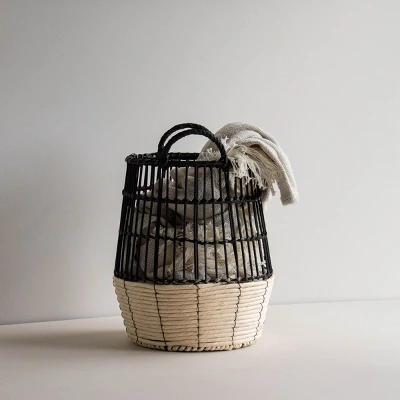Natural Woven Black Rattan, Rope & Metal Basket - Foreside Home & Garden - Image 8