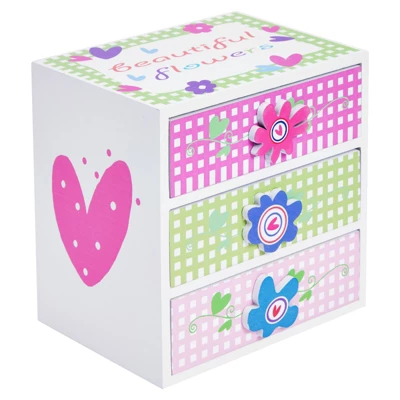 Juvale Small Floral Little Girls Jewelry Box With 3 Drawers, Wooden Organizer For Necklaces, Earrings, Kids Hair Accessory Storage (6 X 4.5 In) - Image 4