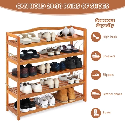 Costway 5-Tier Wood Shoe Rack Freestanding Large Shoe Storage Organizer Heavy-duty - Image 2