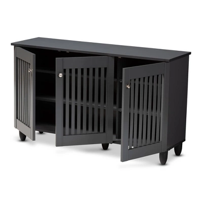 3 Door Fernanda Wooden Entryway Shoe Storage Wide Cabinet Gray - Baxton Studio - Image 9