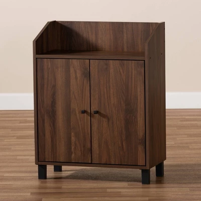 Rossin Walnut Finished 2 Door Wood Entryway Shoe Storage Cabinet With Open Shelf Brown - Baxton Studio - Image 3